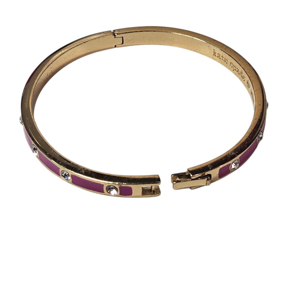Kate Spade New York Bracelet Goldtone Hot Pink Crystal Enamel Hinge Bangle EUC - Picture 6 of 7